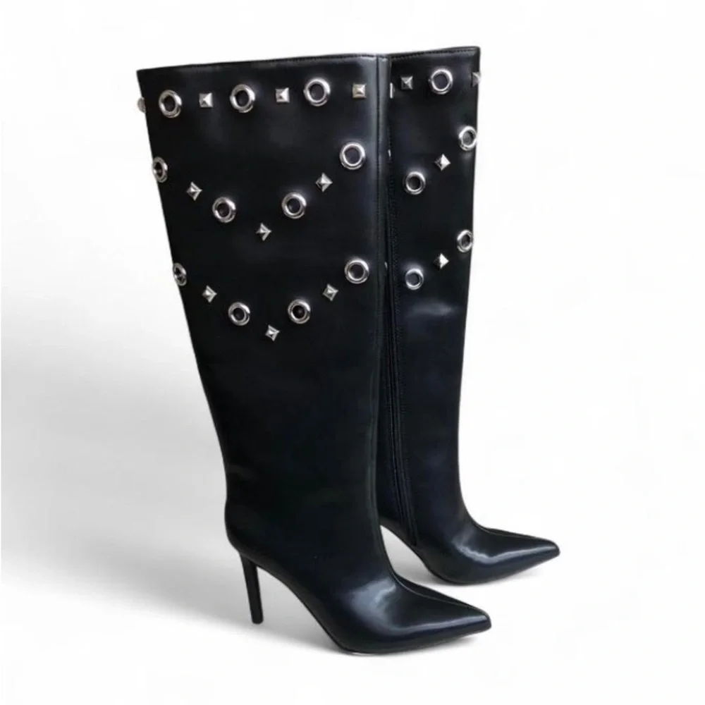 I.N.C. International Concepts Women's Black Saiqa Grommet Knee High Boots 6.5 M